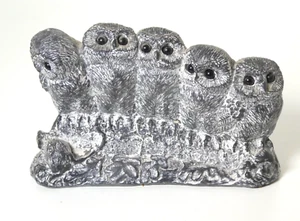 Canadian Hand Made WOLF Soapstone Figurine Baby Owls Signed GRAY - Picture 1 of 8