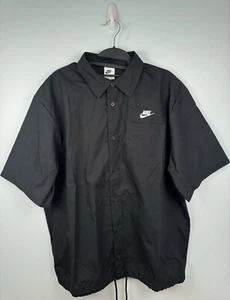 Nike Club Short-Sleeve Oxford Button-Up Shirt Black Loose Fit Mens Size Medium - Picture 1 of 13