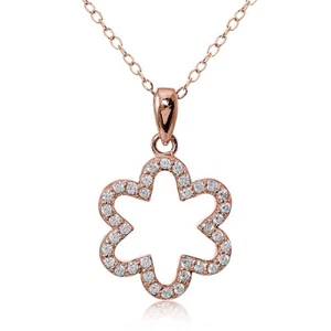 Rose Gold Tone over Sterling Silver Cubic Zirconia Open Flower Necklace - Picture 1 of 3