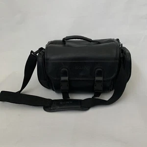 Vintage 1990s Large Sony Black Video Camera Camcorder Bag Faux Leather Strap - Picture 1 of 13