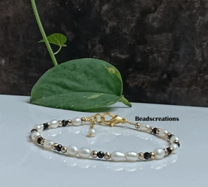 AA 3 mm Braccialetto Perla Bianca e Spinello Nero Regalo per Bambini - Foto 1 di 10