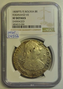 mw24556 Bolivia Silver 8 Reales 1808 PTS PJ  Ferdinand VII  Potosi  NGC XF det. - Picture 1 of 2