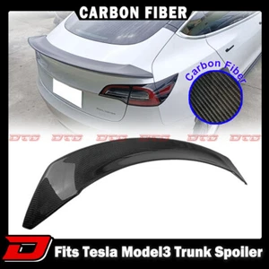 23 Fit For Tesla Model 3 fastback 4D S Look Rear Trunk Spoiler Carbon Fiber - Picture 1 of 8