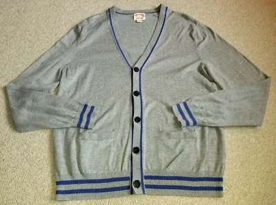 Mens Sweater-BROOKS BROTHERS-gray cotton lightweight cardigan Varsity Grandpa-L - Image 1 of 4