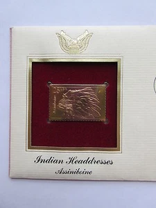 1990 ASSINIBOINE HEADDRESSES 22kt Gold Stamp replica FDI FDC Golden Cover - Picture 1 of 3