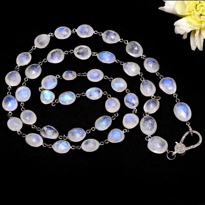 Collar de piedra lunar, collar de diamantes pavé, cierres de diamantes pavé, collar de capas  Foto 1 de 4