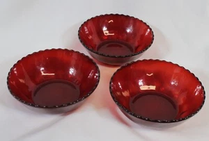 3 Vtg Anchor Hocking Royal Ruby Red Glass Bowls Lot Berry 4.75" Thumbprint - Picture 1 of 6