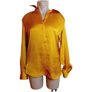 Women's Vince Camuto High Low Satin Mustard Blouse W/ Adjustable Sleeves Size S - Picture 1 of 16