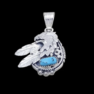Indianerschmuck Türkis Anhänger Adler Silberfedern Westernschmuck Eagle Navajo - Bild 1 von 4