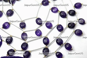 4 Match Pair, 100% Natural Amethyst Carving Fancy Drum Beads, Size-9x11mm - Picture 1 of 4