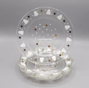 ACO26 BY ARCOROC CHRISTMAS TREES SNOW & GOLD STARS LUNCHEO/SALAD PLATES LOT OF 5 - Picture 1 of 10