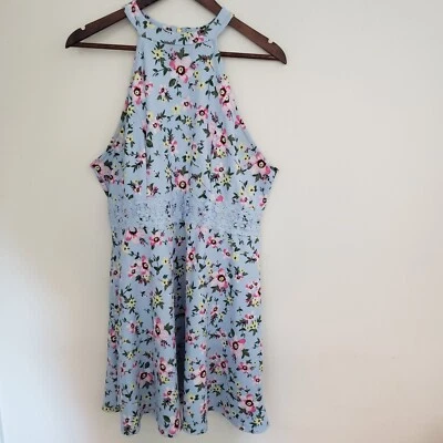NoBo Dress No Boundaries Skater Baby Blue Floral Lace High Neck Juniors XXL - Image 1 of 4