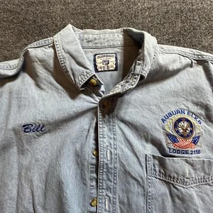 Auburn Elks Lodge Denim Shirt - Bill Embroidered - Size Large - Picture 1 of 9