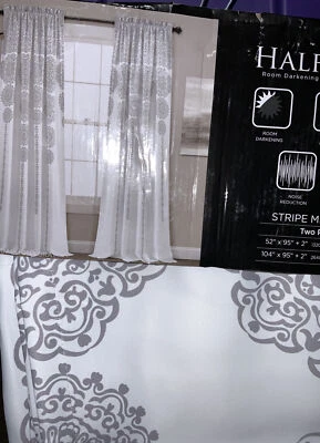 🎋 Lush decor Stripe Medallion Room Darkening Window Curtains Gray Set Of 2🆕️👌 - Image 1 of 2