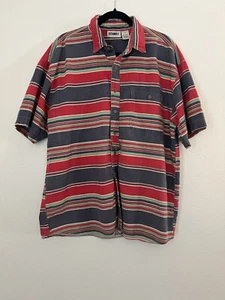 VTG 80s 90s Gitano Button Up Shirt - Red Blue Striped - Summer Beach Wear L - Picture 1 of 4