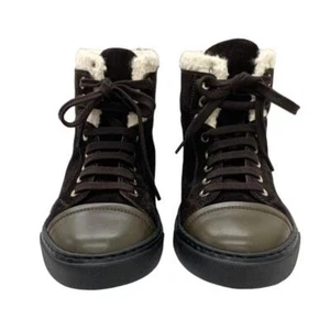 CHANEL Authentic suede leather brown white high top sneakers coco Size 36 - 6US - Picture 1 of 9