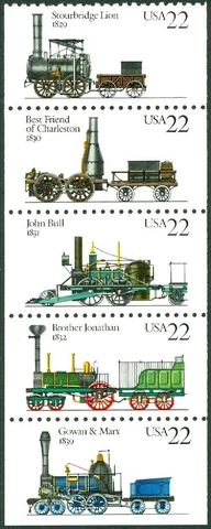 TRAINS - UNITED STATES 1987 LOCOMOTIVES BOOKLET STRIP OF 5** (MNH), SCOTT 2366a Cover