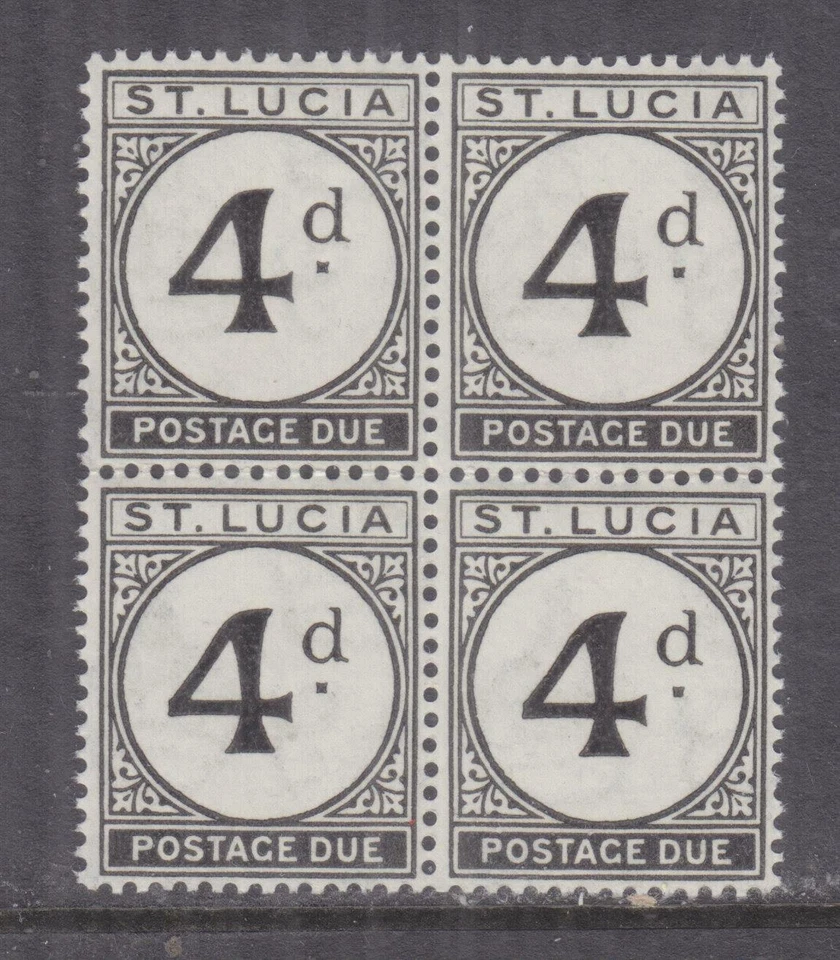 Santa Lucía, franqueo adeudado, 1947 4d. Negro, bloque de 4, mnh. Foto 1 de 1