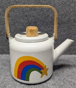 Vintage Tea Kettle Kamenstein White Enamel Rainbow Star - MCMLXXIX 1979 - Picture 1 of 9