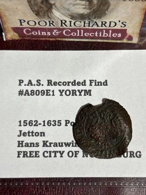 Museo Británico PAS - Nuremberg 1562-1635 Post Medieval Jetton 22 mm doblado C520 Foto 1 de 4