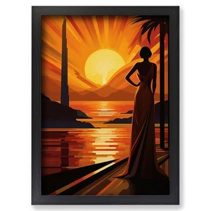 Framed Art Deco Sunset Art Deco Art Wall Art Canvas Print Poster Picture, Decor - Picture 1 of 4