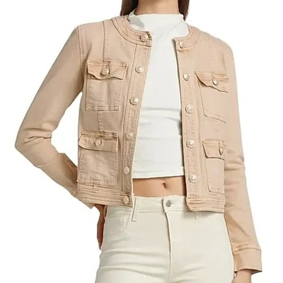 Chaqueta de mezclilla sin cuello L'AGENCE color tostado Yari en galleta para mujer mediana   Foto 1 de 4