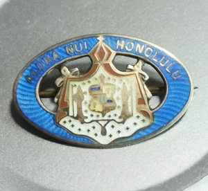 Hawaiianische emaillierte Brosche/Anstecknadel Sterlingsilber echte blaue Farbe Aloha Nui Honolulu - Bild 1 von 6