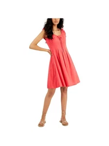 INC DRESSES Womens Coral Ruffled Zippered Pleated Lace Up Front Pocketed - Picture 1 of 4