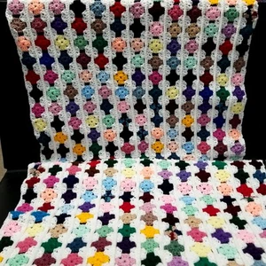 Hand Crochet Granny Core Granny Square Style White Lap Throw Blanket 34x81" - Picture 1 of 6