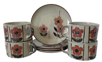 Juego de 8 tazas y platos artesanales vintage Otagiri Japón café floral. MCM Foto 1 de 4