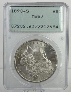 1890 S Morgan Silver Dollar - PCGS MS63 - San Francisco Mint - Rattler Holder - Picture 1 of 5