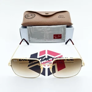 NUEVO Gafas de sol Ray-Ban Square 1971 clásicas marco dorado con lentes marrones degradados - Imagen 1 de 9
