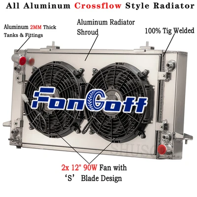 3 Rows Radiator Shroud Fan For 1987-1998 Land Rover Range Rover Discovery I II Foto 1 de 4