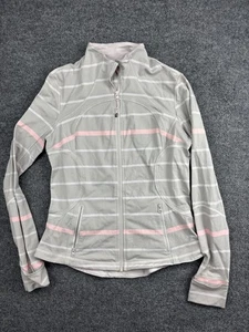 Lululemon Jacket Womens 12 Gray Pink Stripe Define Full Zip Athletic Thumbholes - Picture 1 of 9