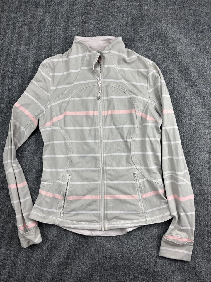 Lululemon Jacket Womens 12 Gray Pink Stripe Define Full Zip Athletic Thumbholes - Image 1 of 4