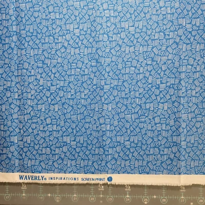 2  yds Waverly Inspirations Screen Print White Talley Marks on Blue - Image 1 of 2