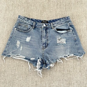 Nasty Gal Womens Blue Hi-Rise Distressed Mom Jeans Shorts Size 12(UK) 8(USA) - Picture 1 of 9