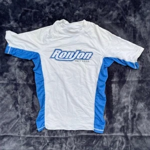 Ron Jon Surf Shop Kids Rash Guard Size 12 Swim Shirt Top Short Sleeve White/Blue - Picture 1 of 6