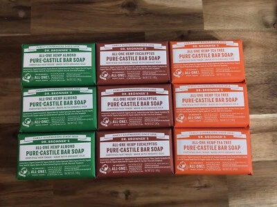 Dr. Bronner's All-One конопляное веганское барное мыло, упаковка 9 шт., чайное дерево, эвкалипт, миндаль - Изображение 1 из 4