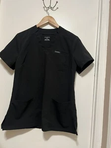 Jaanuu Helia Slim Notched V Neck Womens Black Scrub Top Size Medium - Picture 1 of 7