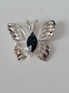 NV Nevada Mines Sterling Silver Filigree Butterfly Dark Blue Stone Pendant - Picture 1 of 9