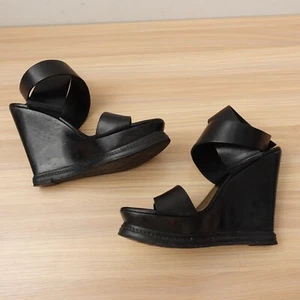 Black Sandal Platform Shoes 7.5 Chunky Ankle Wedge 38 High Diane Von Furstenberg - Picture 1 of 16