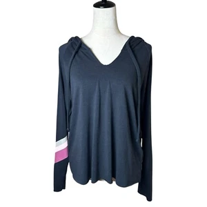 Wildfox Sweat Halo Vneck Pullover Black Pink Lightweight Striped Terry Hoodie - Picture 1 of 6