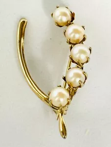 Vintage Pearl Wishbone Gold Tone Ivory Color Good Luck Pin Brooch - Picture 1 of 3