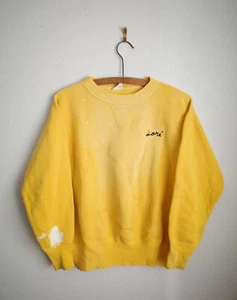Vintage 60's Russell Athletic Yellow Single V Sweatshirt Size Large Chain Stitch - Picture 1 of 5