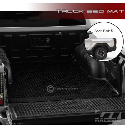 For 22-24 Hummer EV Pickup 5' Blk Rubber Diamond Front+Rear Truck Bed Mat Liner - Image 1 of 4