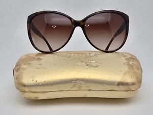 Chanel 5225-Q 714/3B Tortoise Brown Leather Frame Brown Lens Sunglasses w/ Case - Picture 1 of 16