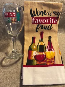 Weihnachten Weinglas und Küchentuch Geschenkset Urlaub Lieber Weihnachtsmann - Bild 1 von 4