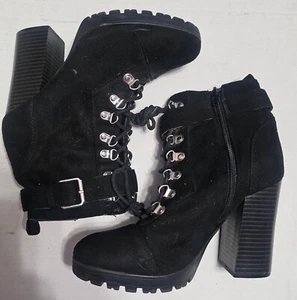 Charlotte Russe Ankle Boots High Block Heels Lace Up Side Zip Womens Size 7 - Picture 1 of 14