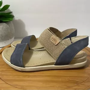 Ecco Damara Leather Sandals Women's Strappy Slingback Canvas Blue Tan Size 7 - Picture 1 of 9